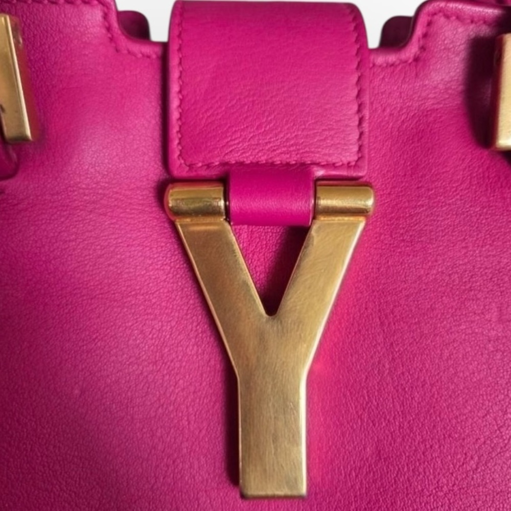 SOLD Auth Yves Saint Laurent Cabas Cynch Small Fuchsia Tote Y Bag pink leather - Picture 3 of 14